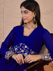 Floral Zari and Sequinned Embroidered Pleated A-Line Ethnic Dress