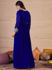 Floral Zari and Sequinned Embroidered Pleated A-Line Ethnic Dress