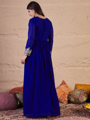 Floral Zari and Sequinned Embroidered Pleated A-Line Ethnic Dress