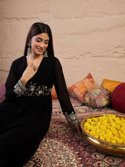 Floral Zari and Sequinned Embroidered Pleated A-Line Ethnic Dress