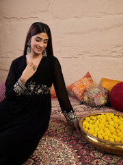 Floral Zari and Sequinned Embroidered Pleated A-Line Ethnic Dress