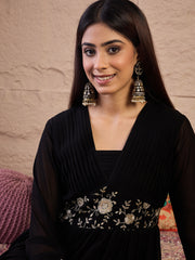 Floral Zari and Sequinned Embroidered Pleated A-Line Ethnic Dress