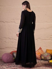 Floral Zari and Sequinned Embroidered Pleated A-Line Ethnic Dress