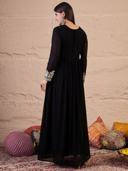 Floral Zari and Sequinned Embroidered Pleated A-Line Ethnic Dress