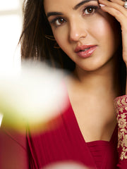 Floral Zari and Sequinned Embroidered Pleated A-Line Ethnic Dress