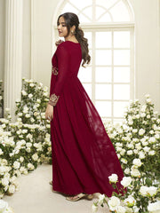 Floral Zari and Sequinned Embroidered Pleated A-Line Ethnic Dress