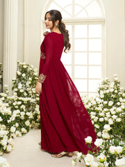 Floral Zari and Sequinned Embroidered Pleated A-Line Ethnic Dress