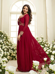 Floral Zari and Sequinned Embroidered Pleated A-Line Ethnic Dress