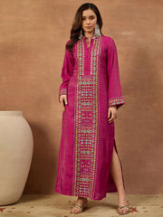 Embroidered Mandarin Collar Maxi Ethnic Dresses