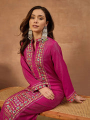 Embroidered Mandarin Collar Maxi Ethnic Dresses