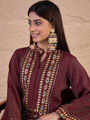 Floral Embroidered Sequinned A-Line Silk Maxi Ethnic Dress