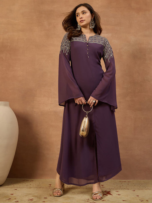 Ethnic Motifs Sequinned Embroidered Round Neck Gown Ethnic Dresses