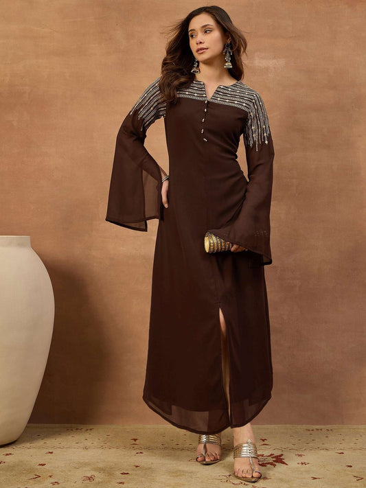 Embroidered Mandarin Collar Maxi Ethnic Dresses