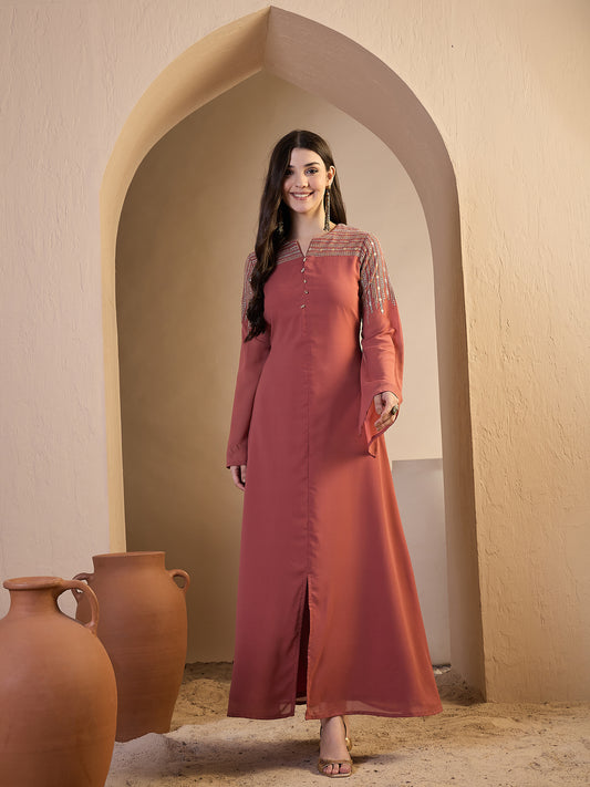 Women Ethnic Motifs Sequinned Embroidered Ethnic Dress