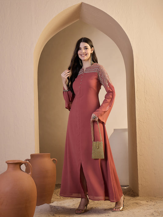 Women Ethnic Motifs Sequinned Embroidered Ethnic Dress