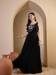 Embroidered Round Neck Gown Maxi Dresses