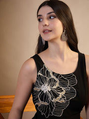 Embroidered Round Neck Gown Maxi Dresses