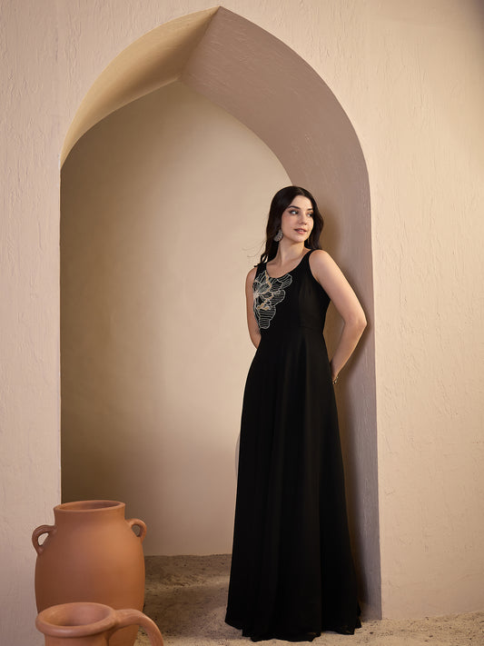 Embroidered Round Neck Gown Maxi Dresses