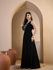 Embroidered Round Neck Gown Maxi Dresses