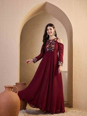Maroon Embroidered Ethnic Dress