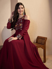 Maroon Embroidered Ethnic Dress