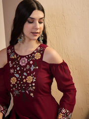 Maroon Embroidered Ethnic Dress