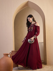 Maroon Embroidered Ethnic Dress