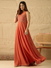 Embroidered Round Neck Gown Ethnic Dresses