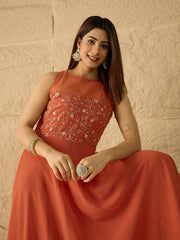 Embroidered Round Neck Gown Ethnic Dresses