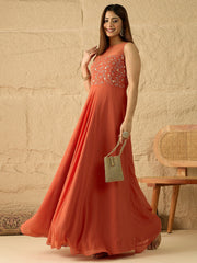 Embroidered Round Neck Gown Ethnic Dresses