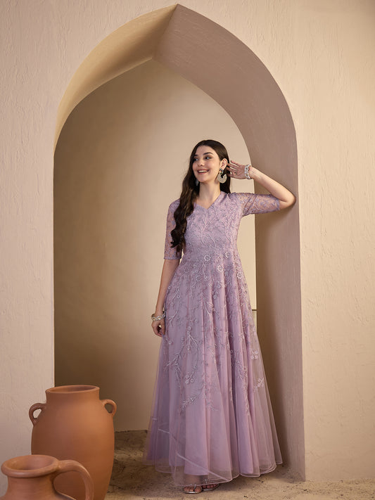 Ethnic Motifs Embroidered Flared Ethnic Dress