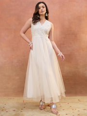 Women Floral Thread Embroidered Ethnic Dress