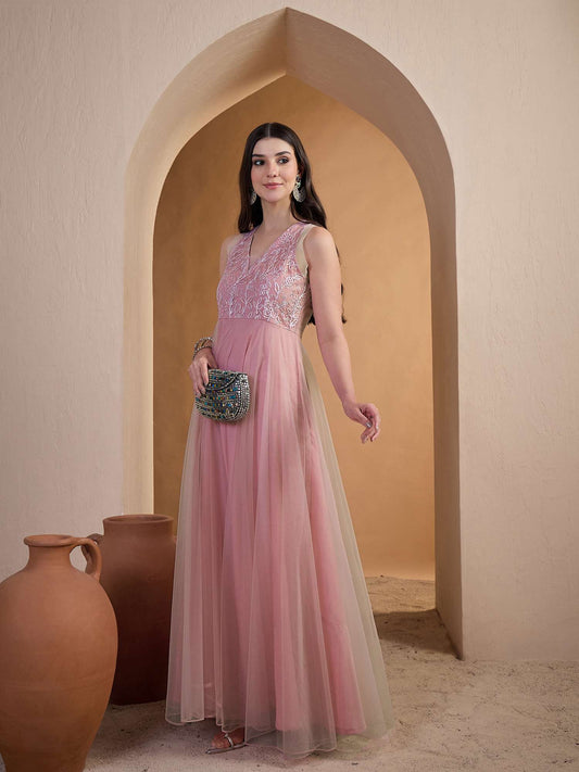 Women Floral Thread Embroidered Ethnic Dress
