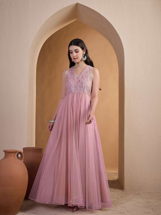 Women Floral Thread Embroidered Ethnic Dress