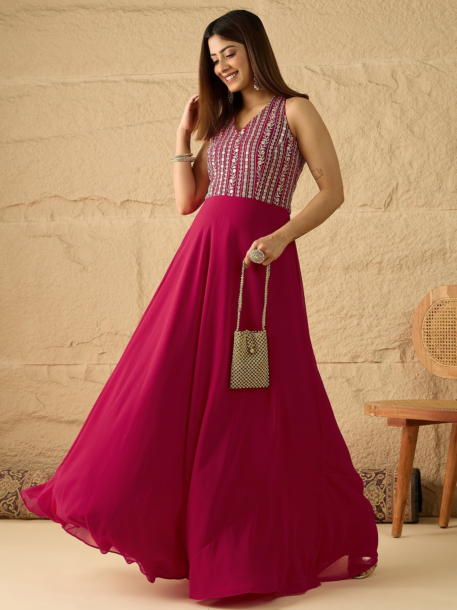 Embroidered Gown Maxi Ethnic Dresses XL-42
