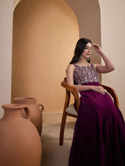 Women Floral Zari and Sequinned Embroidered Ethnic Dress
