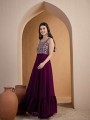 Women Floral Zari and Sequinned Embroidered Ethnic Dress
