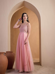 Women Ethnic Motifs Zari and Mukaish Embroidered Ethnic Dress