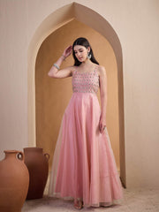 Women Ethnic Motifs Zari and Mukaish Embroidered Ethnic Dress