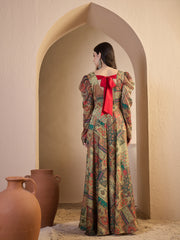 Ethnic Motifs Printed Square Neck Puff Sleeves Maxi Ethnic Dress