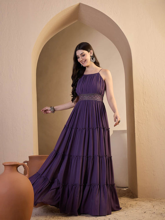 Shoulder Straps Fit and Flare Ethnic Dresses