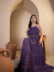 Shoulder Straps Fit and Flare Ethnic Dresses
