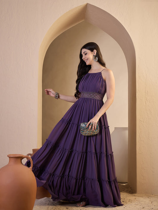 Shoulder Straps Fit and Flare Ethnic Dresses