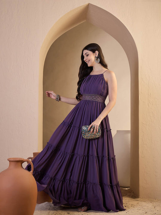 Shoulder Straps Fit and Flare Ethnic Dresses