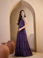 Shoulder Straps Fit and Flare Ethnic Dresses