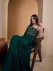 Embroidered One Shoulder Fit and Flare Ethnic Dresses