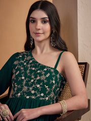 Embroidered One Shoulder Fit and Flare Ethnic Dresses