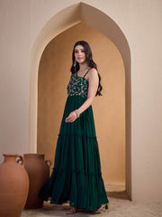 Embroidered One Shoulder Fit and Flare Ethnic Dresses