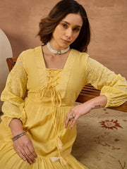 Women Ethnic Motifs Chikankari Embroidered Ethnic Dress