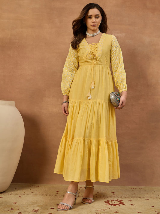 Women Ethnic Motifs Chikankari Embroidered Ethnic Dress